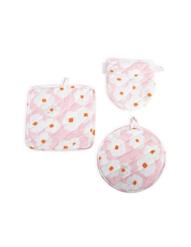 PINK FLORAL OVEN MITT AND CLOTH SET