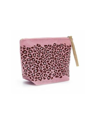 Pochette juta leopardato rosa